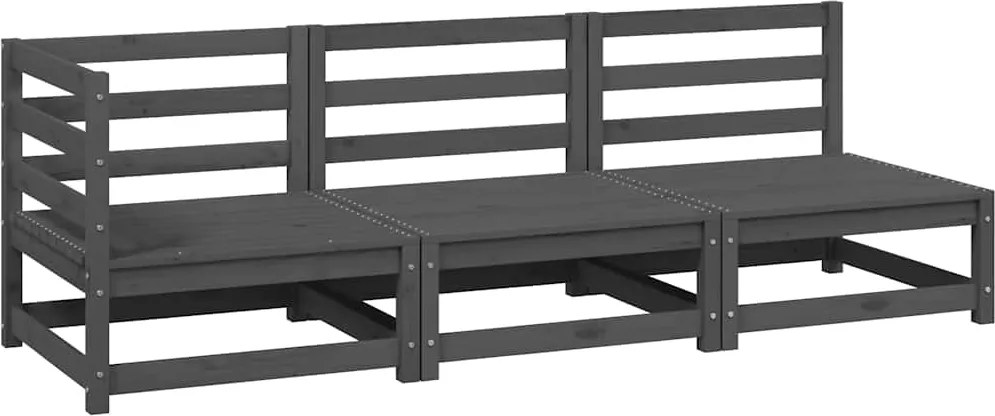 vidaXL 3 részes szürke tömör fenyőfa kerti ülőgarnitúra