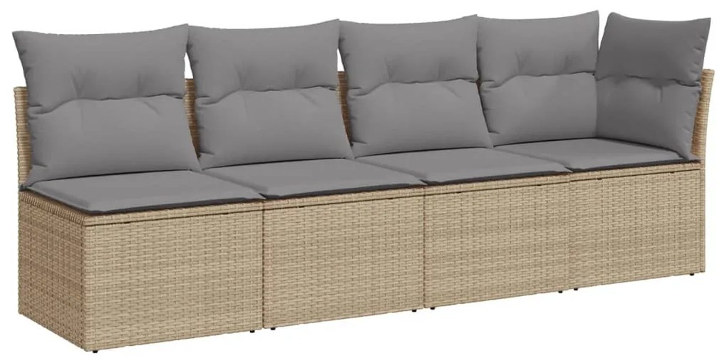 4 személyes bézs polyrattan kerti kanapé párnával