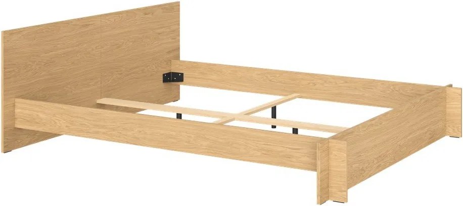 Natúr színű forgácslemez-furnér franciaágy ágyráccsal 180x200 cm tölgyfa dekorral Valt – noo.ma