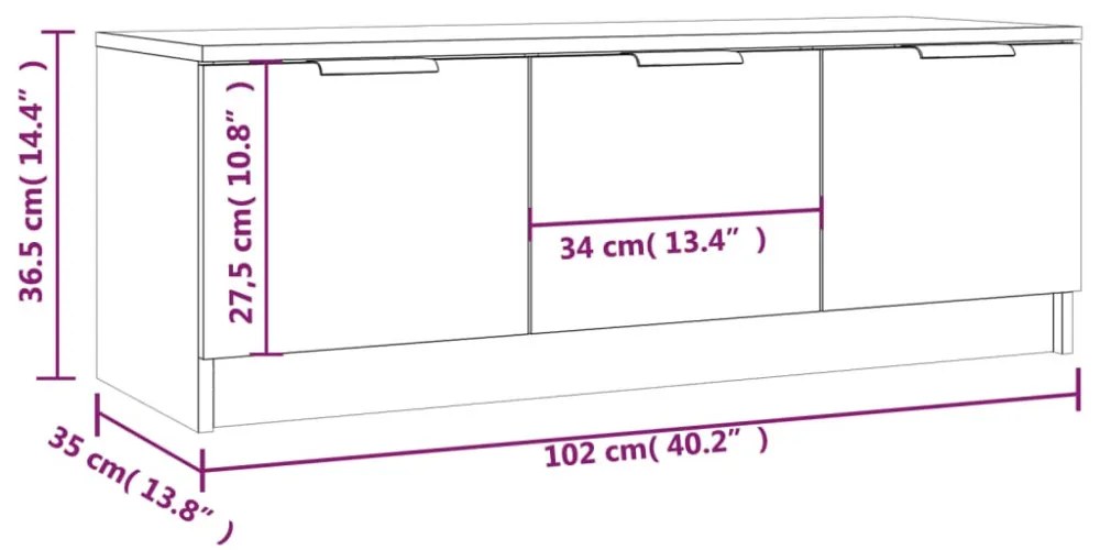 sonoma tölgy színű szerelt fa TV-szekrény 102 x 35 x 36,5 cm