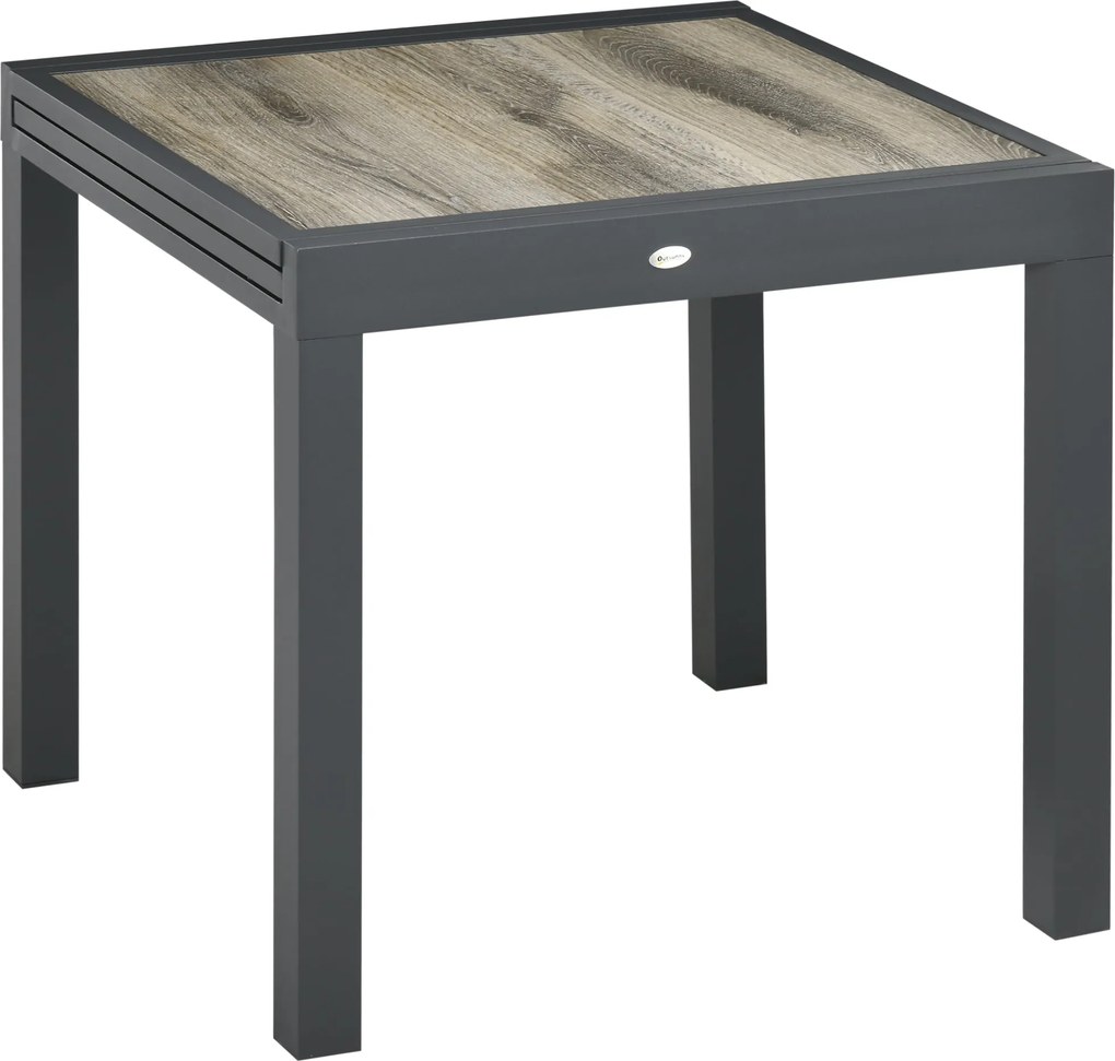 Outsunny Kerti Asztal, Étkezőasztal Kerthez, Kinyitható Asztallappal, Teraszasztal Fa Hatású, Erkélyasztal Alumíniumból, Bézs+Szürke, 160 x 80 x 75cm