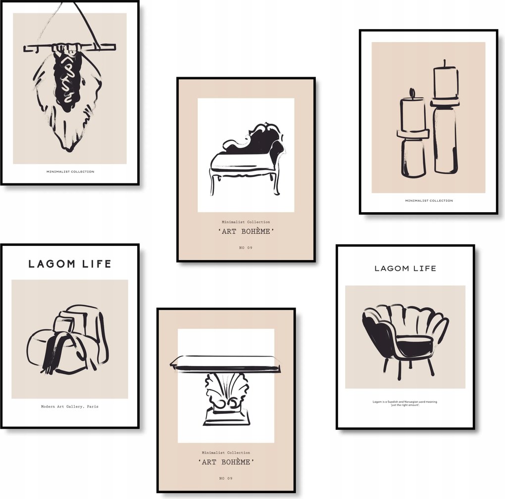 Boho Fali Poszterek Poszter Szett 6 db-os Poszter A3 *Sok minta A3