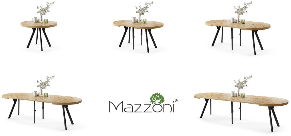 Mazzoni VITO Artisan Tölgy/fekete lábak - LOFT/IPARI STÍLUSÚ 310 cm-re BŐVÍTHETŐ NAGY KEREK ASZTAL Ø110 Y LÁBAKKAL