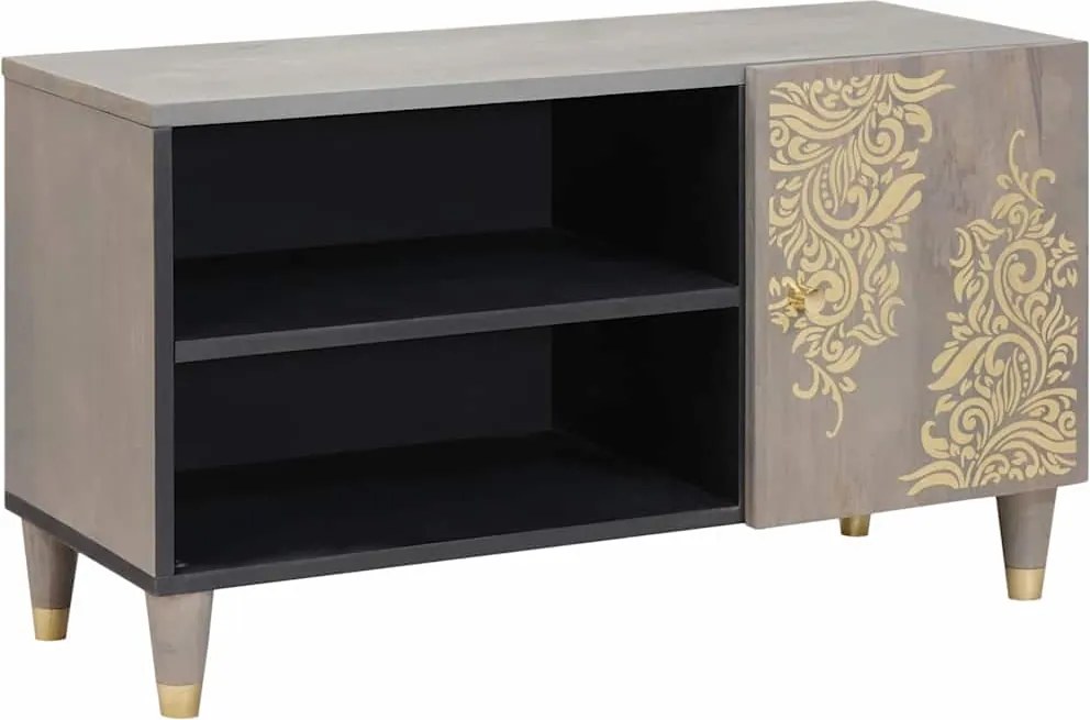 vidaXL TV szekrény polcokkal Szürke 80 x 33 x 46 cm Tömör Mangófát