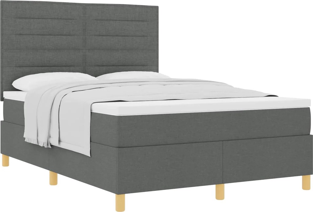 vidaXL Boxrugós ágy matracmal Sötétszürke 140 x 190 cm szövet