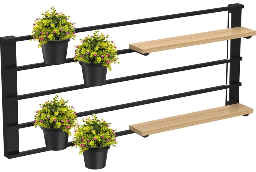 Fali polc virágcserepekkel és LED világítással SHELF 50x118 cm fekete/bézs