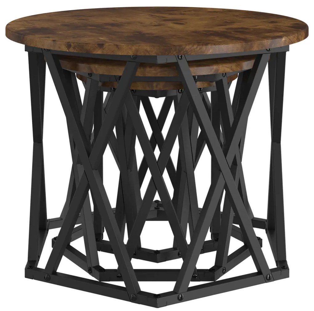 Fészek oldalsó asztal 3 pcs Füstölt tölgy 53 x 53 x 40 cm