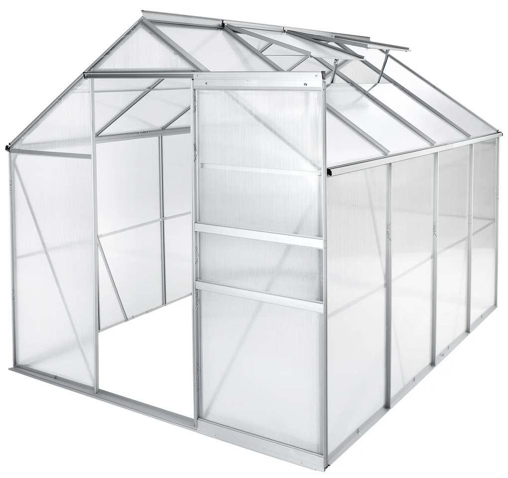 tectake 402476 polikarbonát üvegház alumínium alap nélkül - 250 x 185 x 195 cm