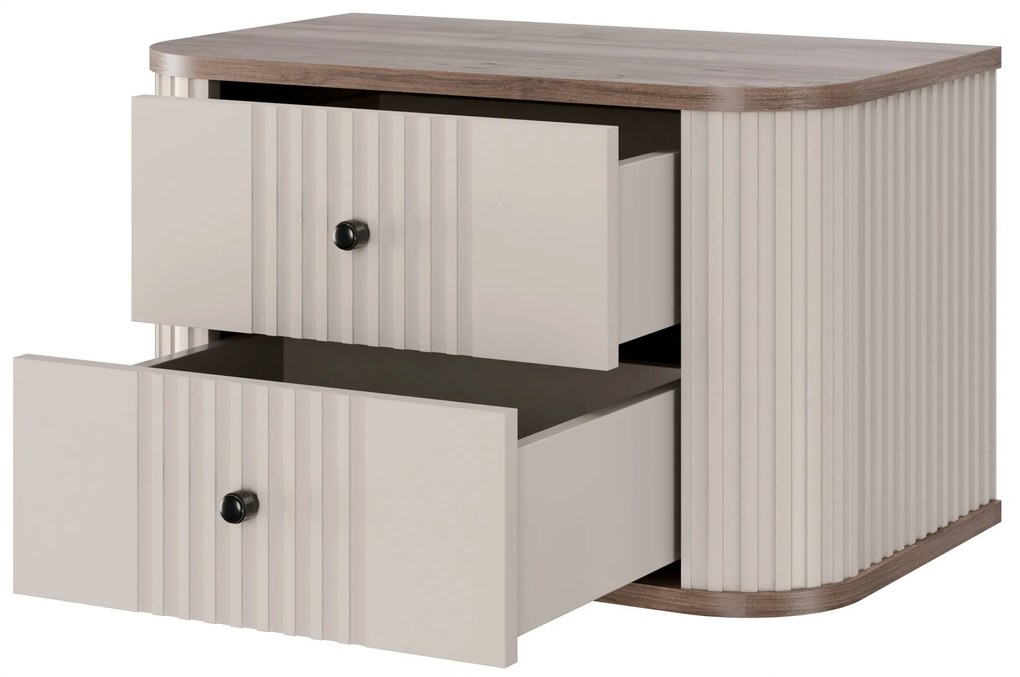 Vesper függő éjjeliszekrény készlet 56 cm - kasmír / diófa / fekete fogantyúk