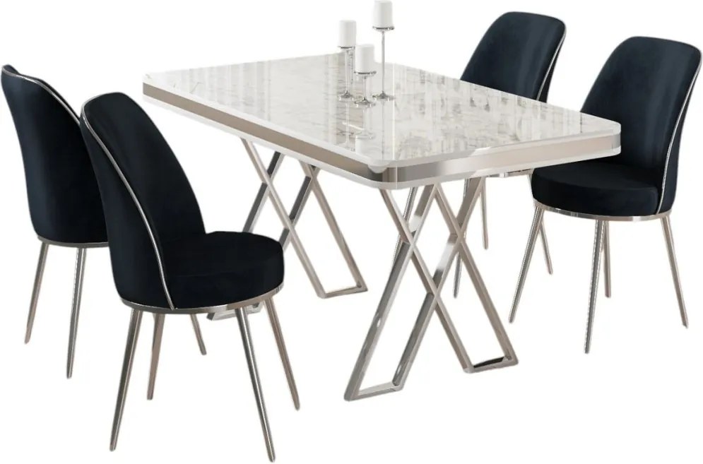 Vals étkezőgarnitúra, fehér-króm, 130 cm – TR240CHR2338