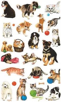 Matrica, papír, 3 ív, 76x120 mm, AVERY ZWECKFORM, Z-Design No.53487, macska és kutya (AY53487)