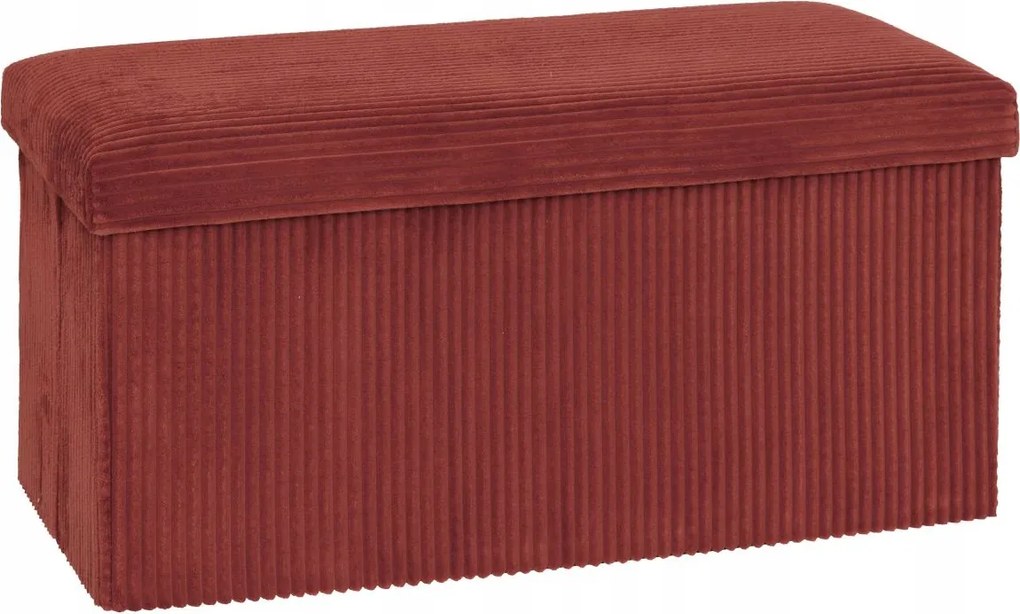 Nagy Dupla Kárpitozott Kordbársony Puff Piros Csíkos Tárolórekesszel