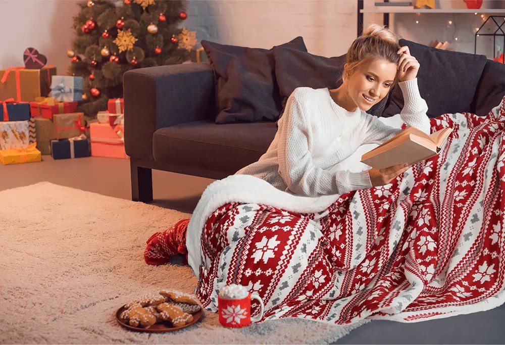 Kétoldalas bárány takaró, téli minta, 150x200, SAMANTE