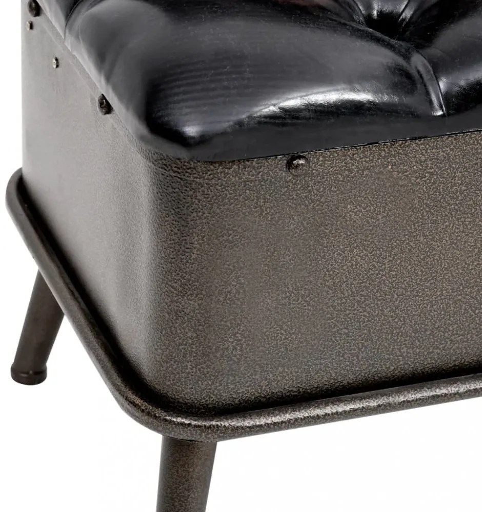 fekete műbőr tárolópad háttámlával 110 cm