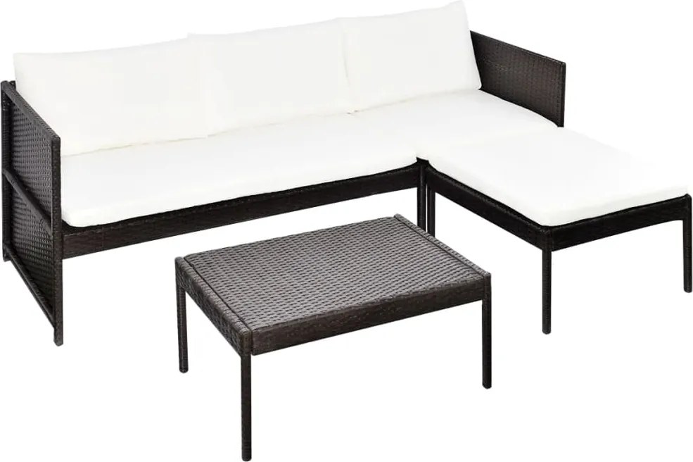 vidaXL 3-részes barna polyrattan kerti bútorszett párnákkal