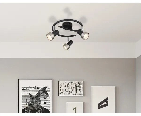 Globo 57917-3N - Spotlámpa MASON 3xGU10/25W/230V fekete/ezüst