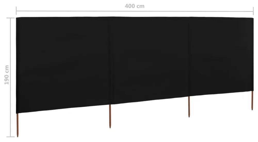 fekete szövet 3-paneles szélfogó 400 x 160 cm