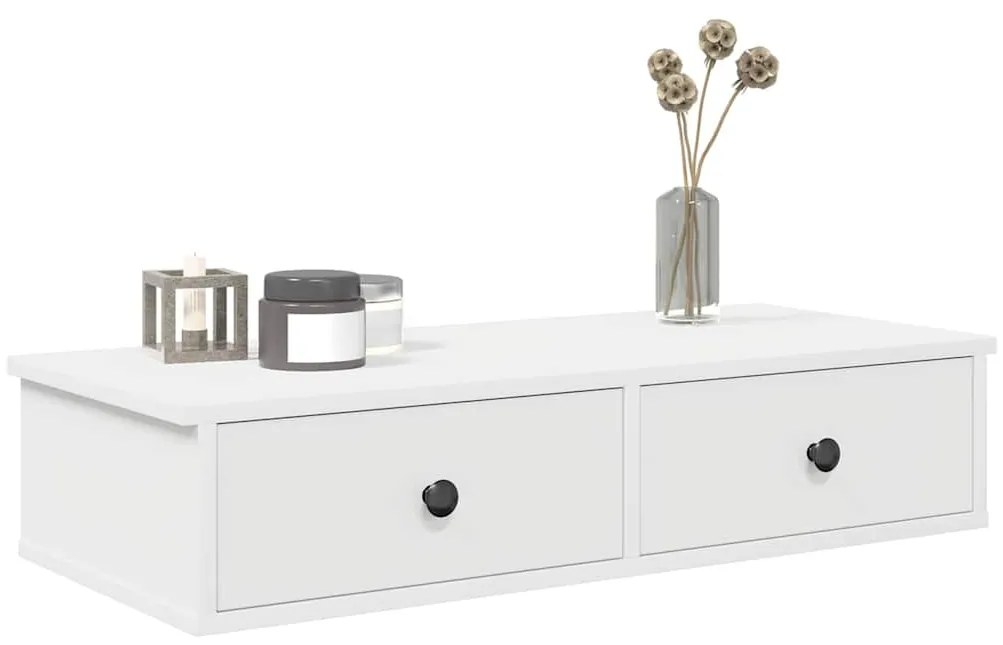 Falipolc fiókokkal fehér 80x34x17 cm műszaki fa