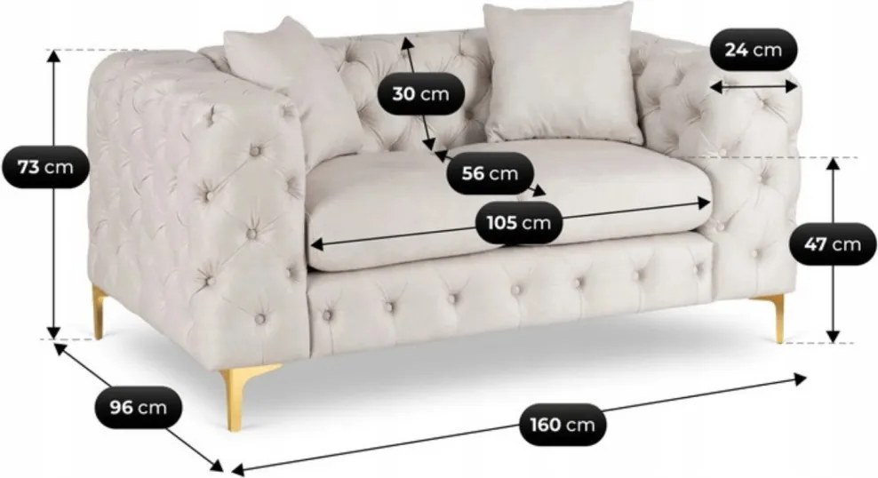 Sofa SORRENTO 2S Dwuosobowa Kremowa Welurowa