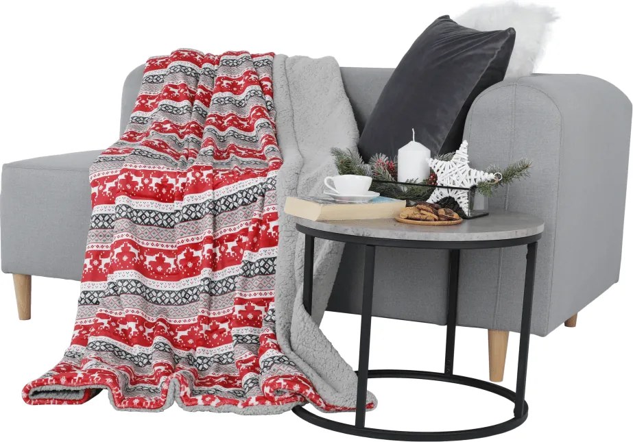 Kétoldalas bárány takaró, téli motívum, 150x200, RENIFE