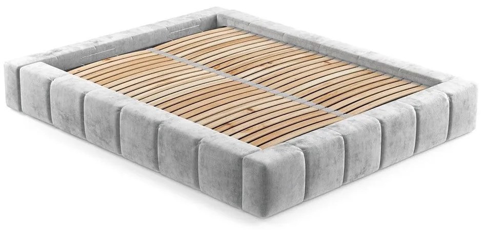 Világosszürke kárpitozott ágyneműtartós franciaágy ágyráccsal 180x200 cm Aruba L – Maison de Rêve