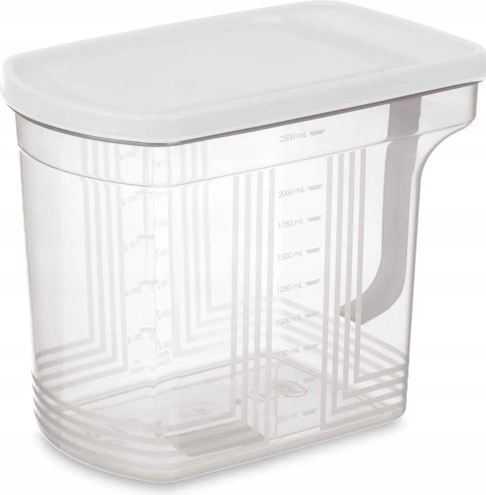 Műanyag Tartály mérőpohárral, konyhai mérőpohárral 2,5l, Fedéllel, fehér
