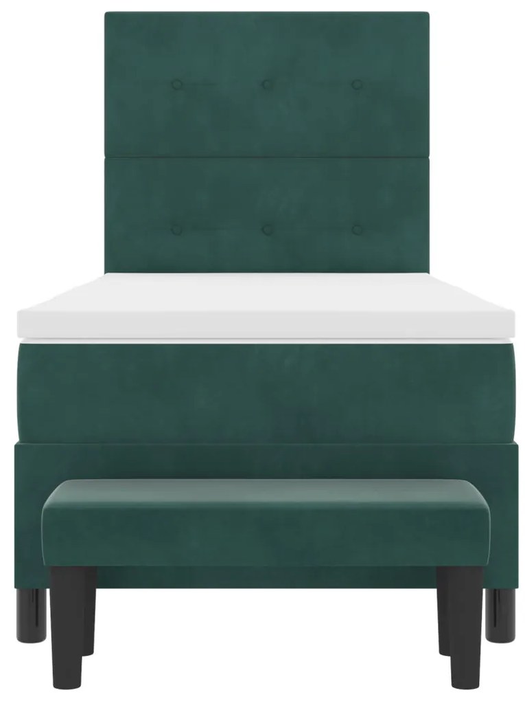Boxspring ágy matraccal és paddal Sötétzöld 100x200 cm Bársony