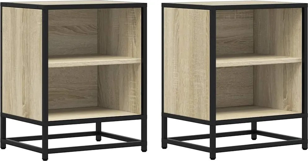 vidaXL éjjeliszekrények 2 db Sonoma tölgy 40x31x50 cm Gépi fa és fém