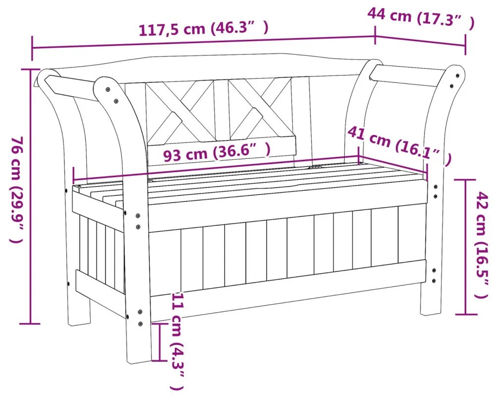 Kerti Tároló Pad Barna 119 x 76 x 44cm Tömör fenyőfa
