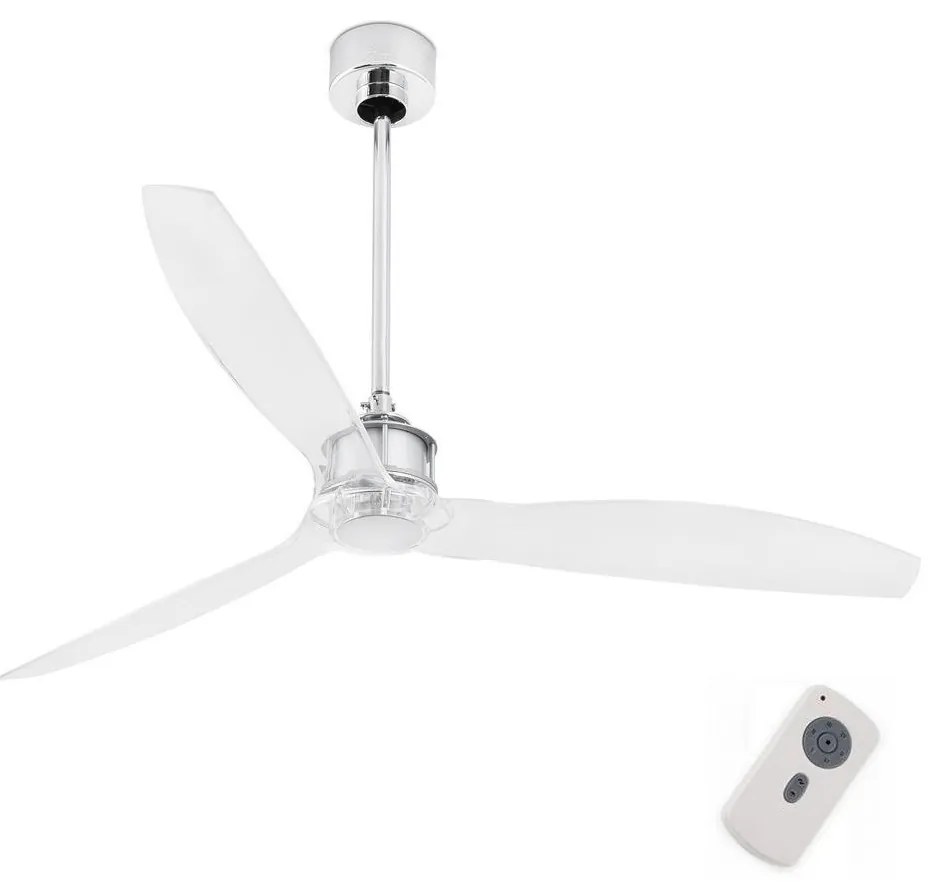 FARO 33394 - Mennyezeti ventilátor JUST FAN fényezett króm/átlátszó + távirányító