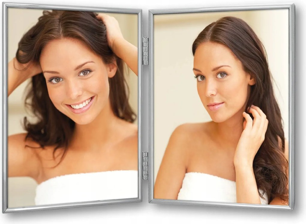 Dupla csuklós képkeret ezüst fém 13x18