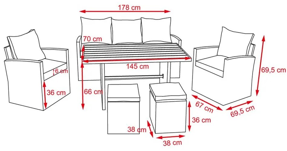 Avenberg BRISTOL Kerti rattan szett - szürke