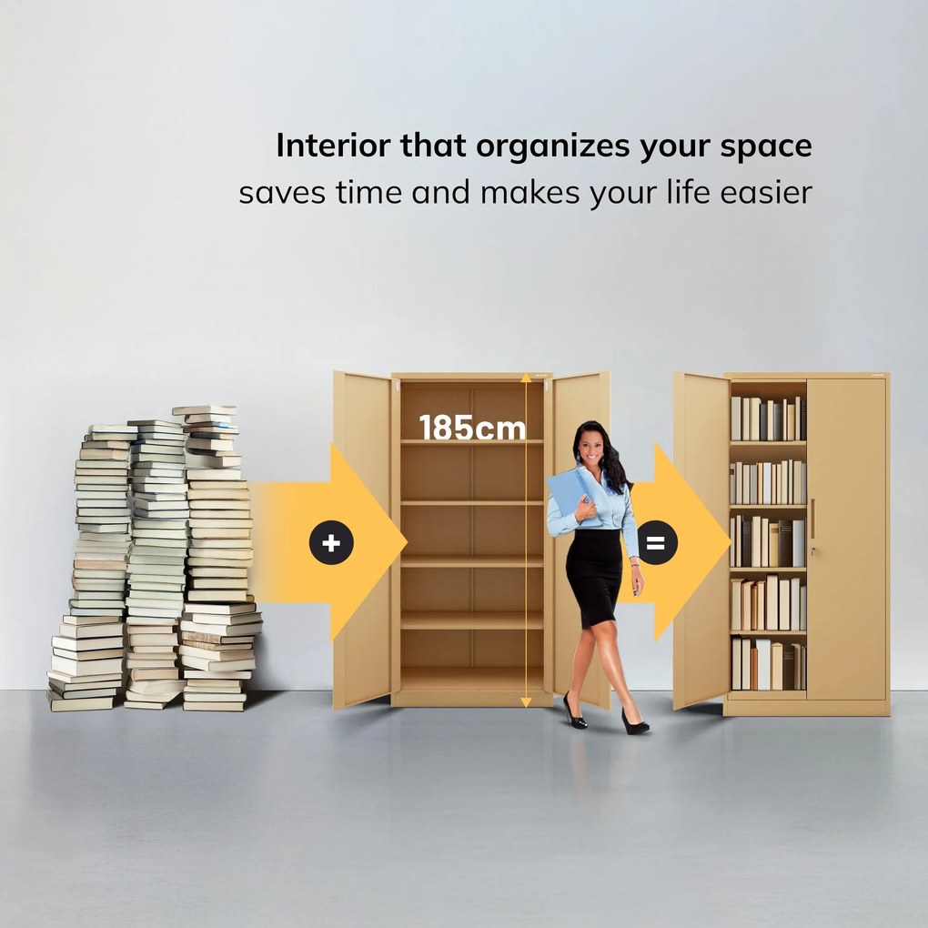 Zárható irodai szekrény JAN, 900 x 1850 x 400 mm, Fresh Style: bézs