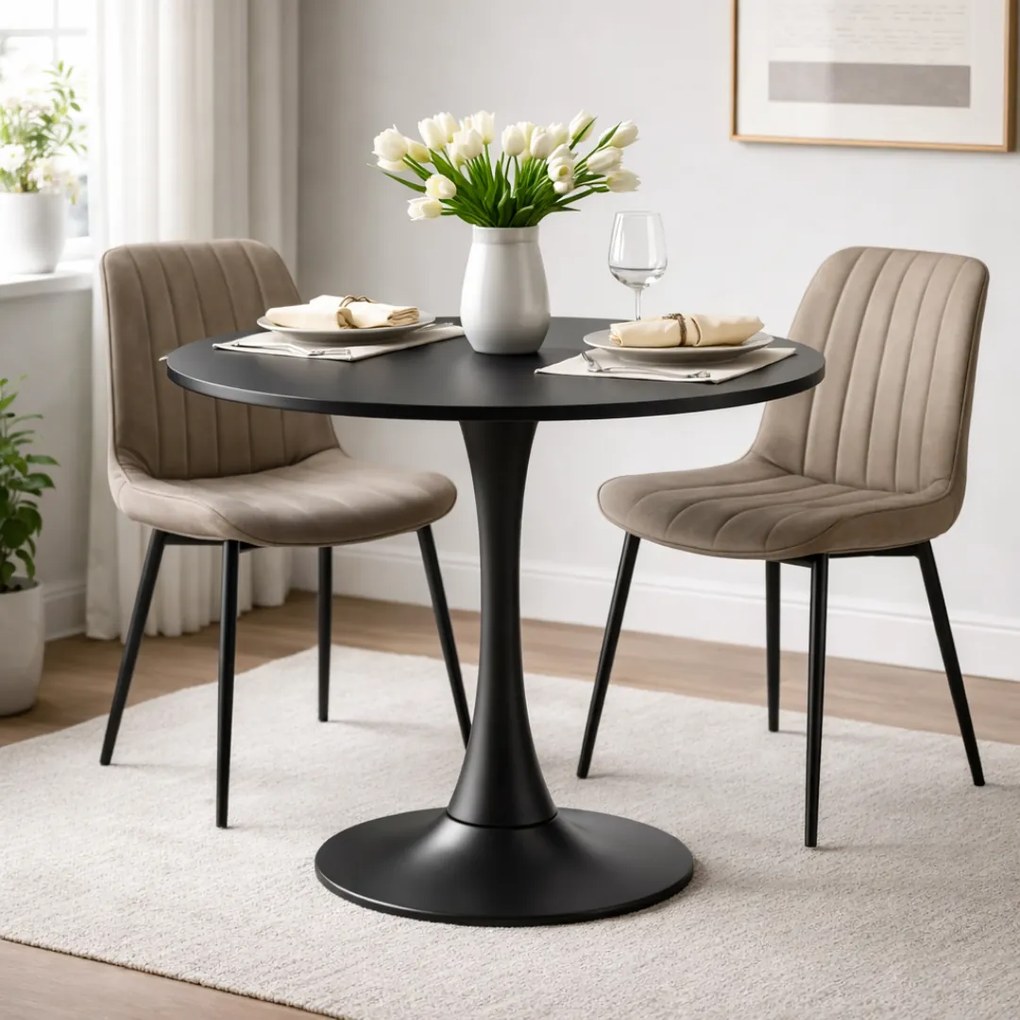 Étkezőasztal, fekete, átmérő 80 cm, REVENTON NEW