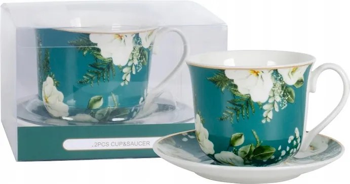 Csésze csészealj Livello virág díszített elegáns 400ml ajándék