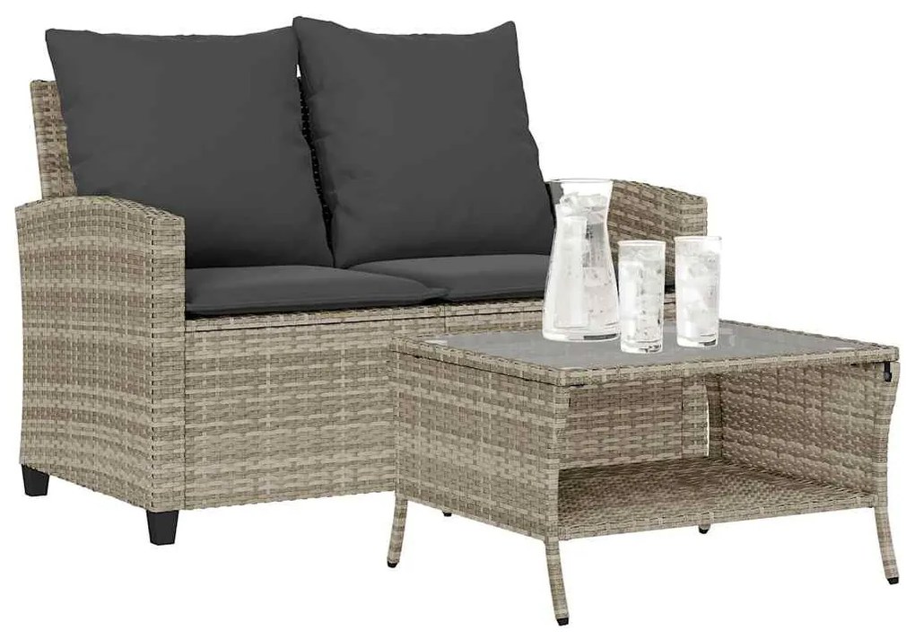 2 személyes polyrattan kerti kanapé asztallal&amp;párnával