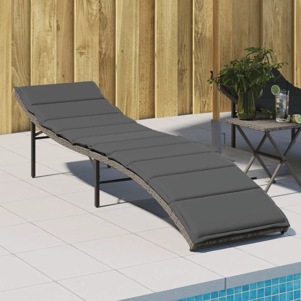 vidaXL szürke polyrattan napozóágy párnával 55x199x50 cm