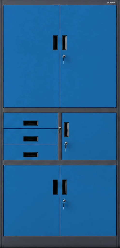 Fém irodai szekrény széffel, antracit-kék, 900x1850x400 mm: FILIP II