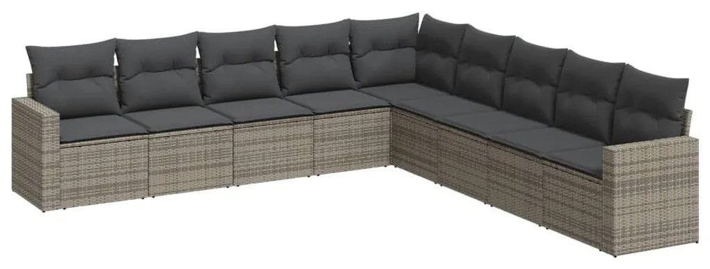 9 részes szürke polyrattan kerti ülőgarnitúra párnákkal