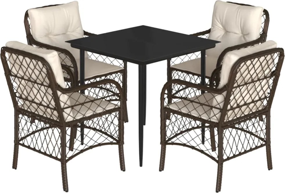 vidaXL 5 részes barna polyrattan kerti étkezőgarnitúra párnákkal