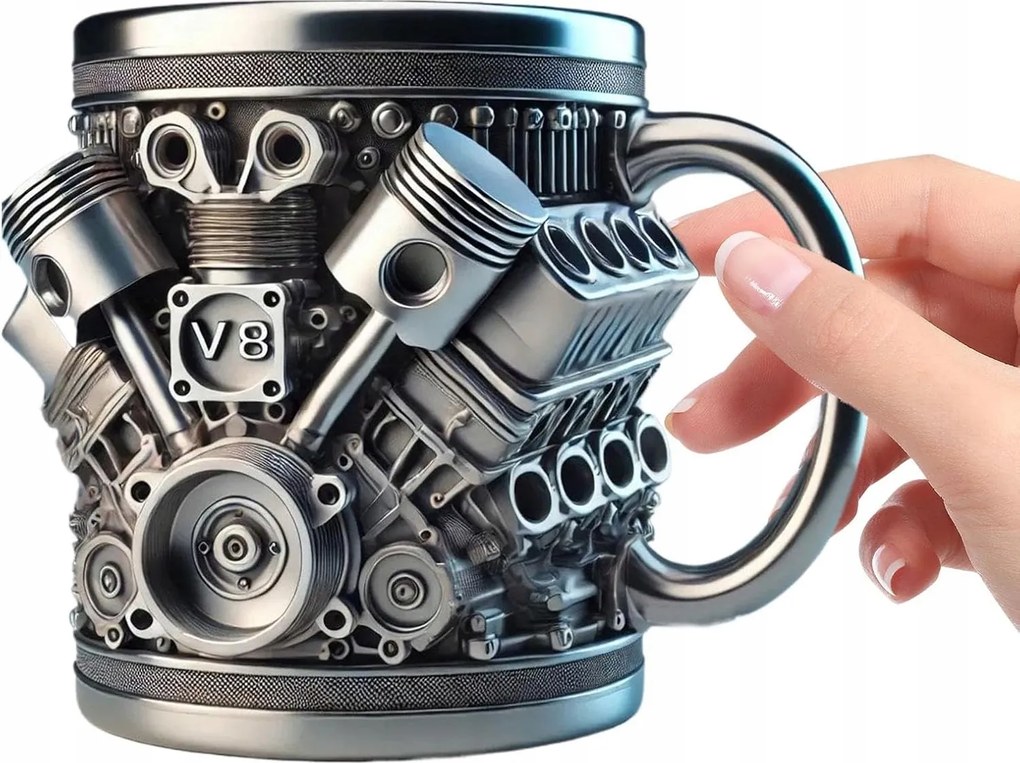 Bögre V8 Motor Realisztikus Design 3D Csésze 450ml Egyedi Ajándék