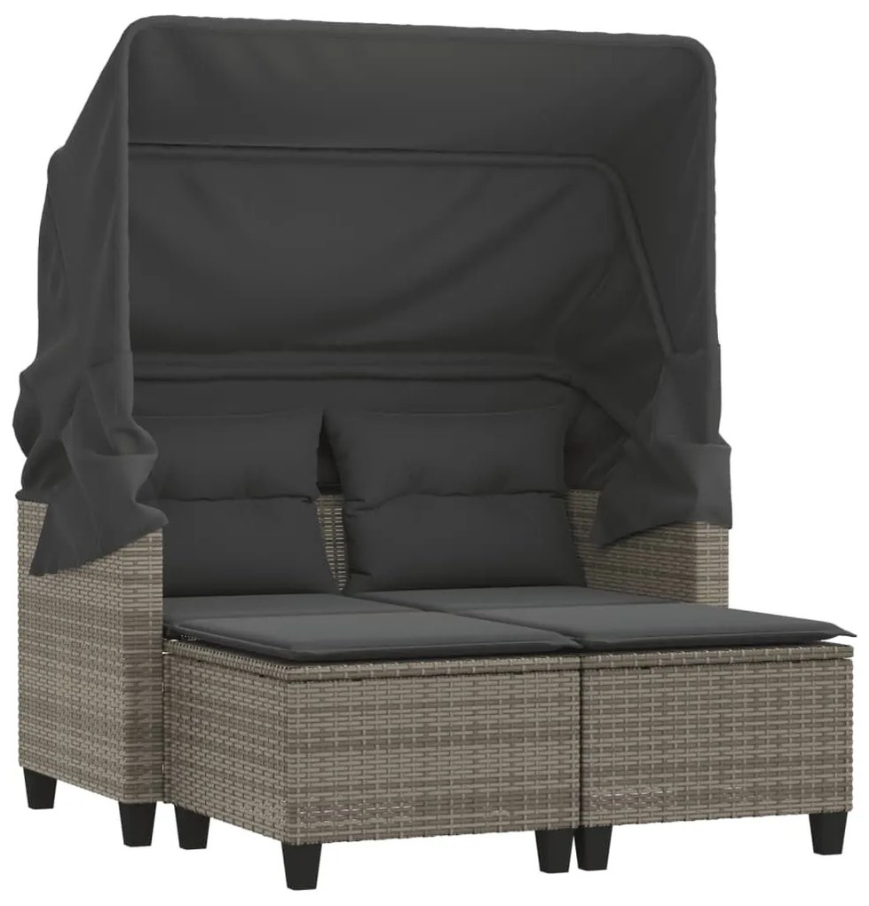 2 személyes szürke polyrattan kerti kanapé baldachinnal/székkel