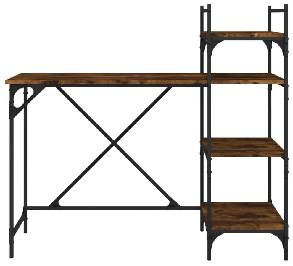 füstös tölgy színű számítógépasztal polcokkal 120x47x109 cm