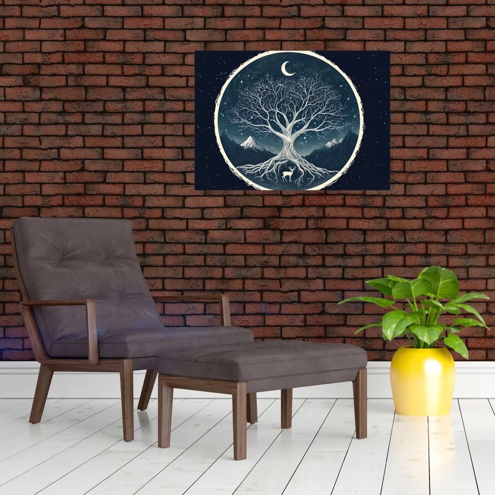 Üveg kép – Mágikus fa szarvassal II. (70x50 cm)