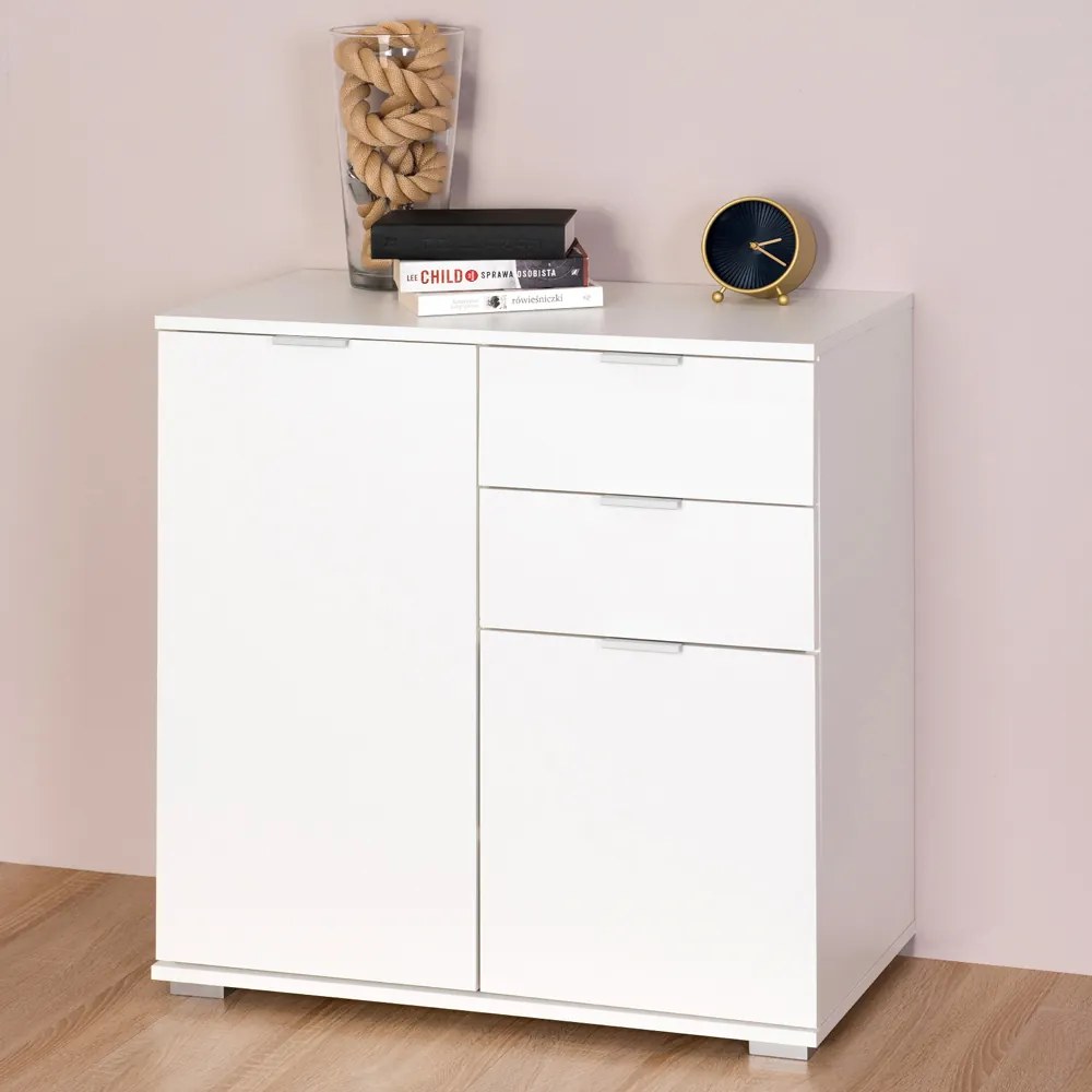 Casaria® Fehér komód 2 ajtóval és fiókokkal