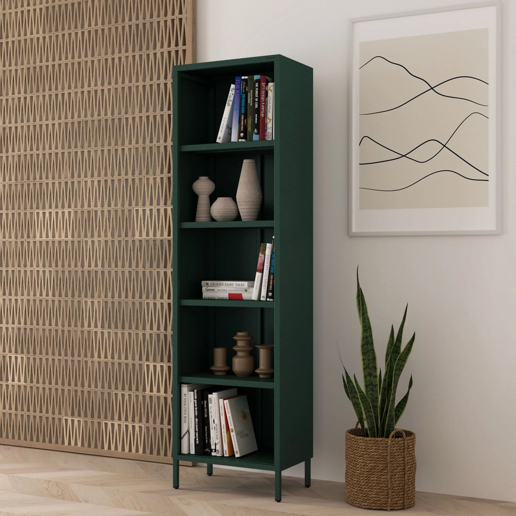 Könyvespolc MARIO, 500 x 1800 x 350 mm, Modern: palack zöld szín