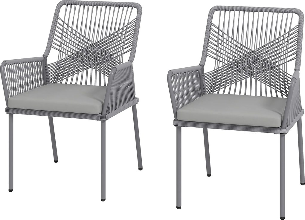 Outsunny 2 db-os Rattan Kerti Szék Szett Kültéri Bútor Karfával, Levehető Háttámlával és Párnával, Időjárásálló | Aosom