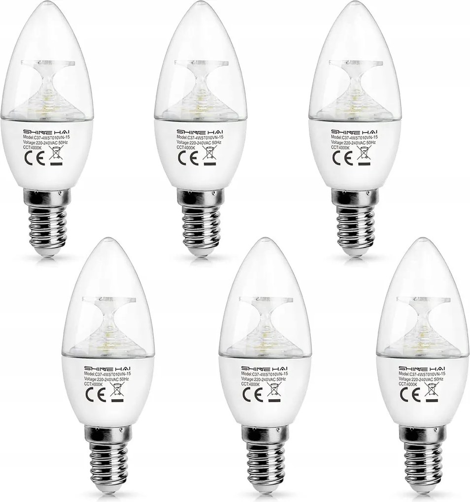 6x Led gyertya izzó Shine Hai 4,5W 4000K