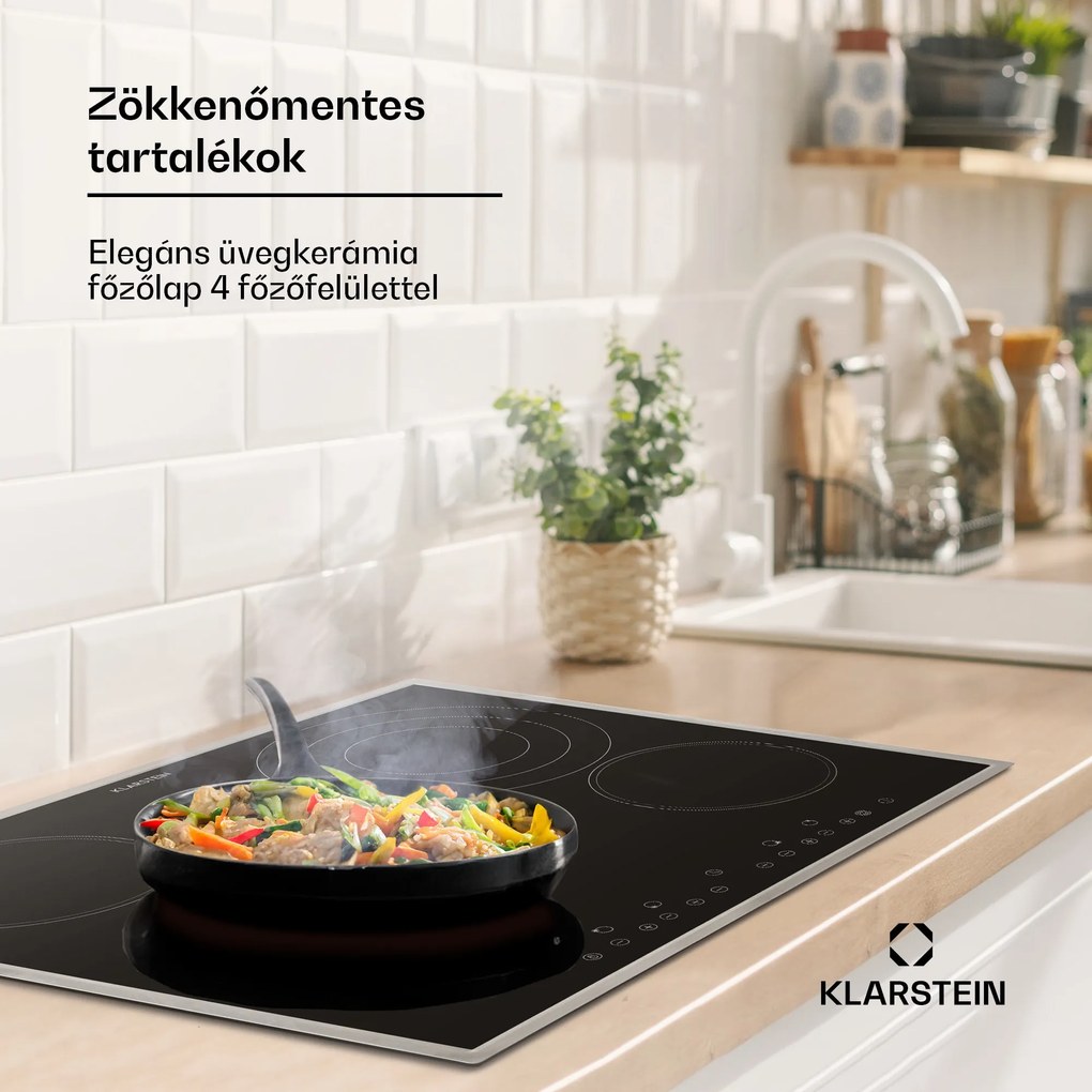 Klarstein Virtuosa 4, üvegkerámia főzőlap, 6500 W, 4 főzőlap, rozsdamentes acél keret
