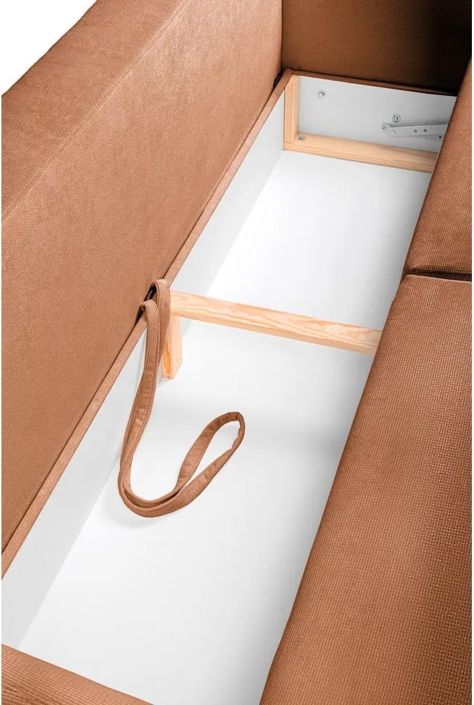 Barna kordbársony kinyitható-tárolóhelyes kanapé 215 cm Bjork – Bonami Selection